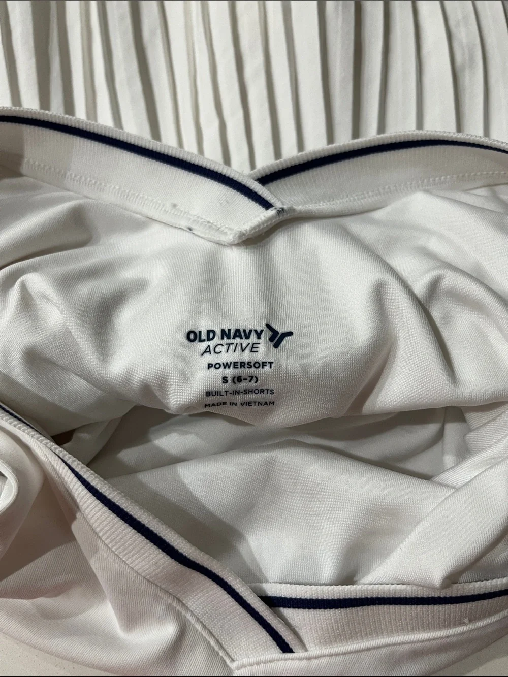 Old Navy White Pleated Tank Dress with Navy Trim